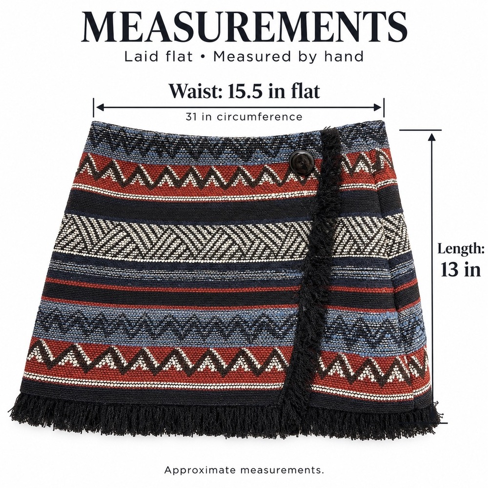 Sam Edelman Women's Size 8 Wrap Mini Skirt Woven Geometric Fringe Boho Fall - Picture 5 of 13